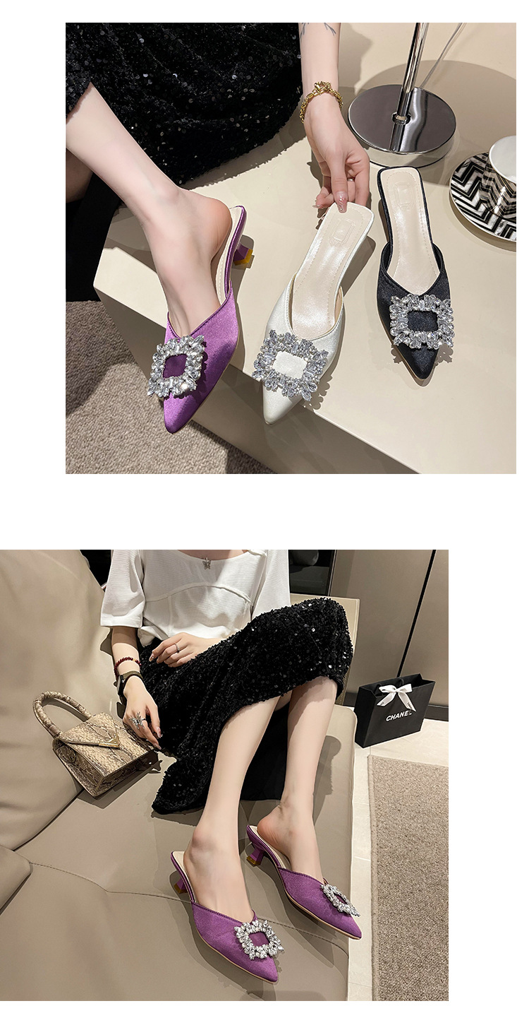 Women's Satin Rhinestone Mule Heels