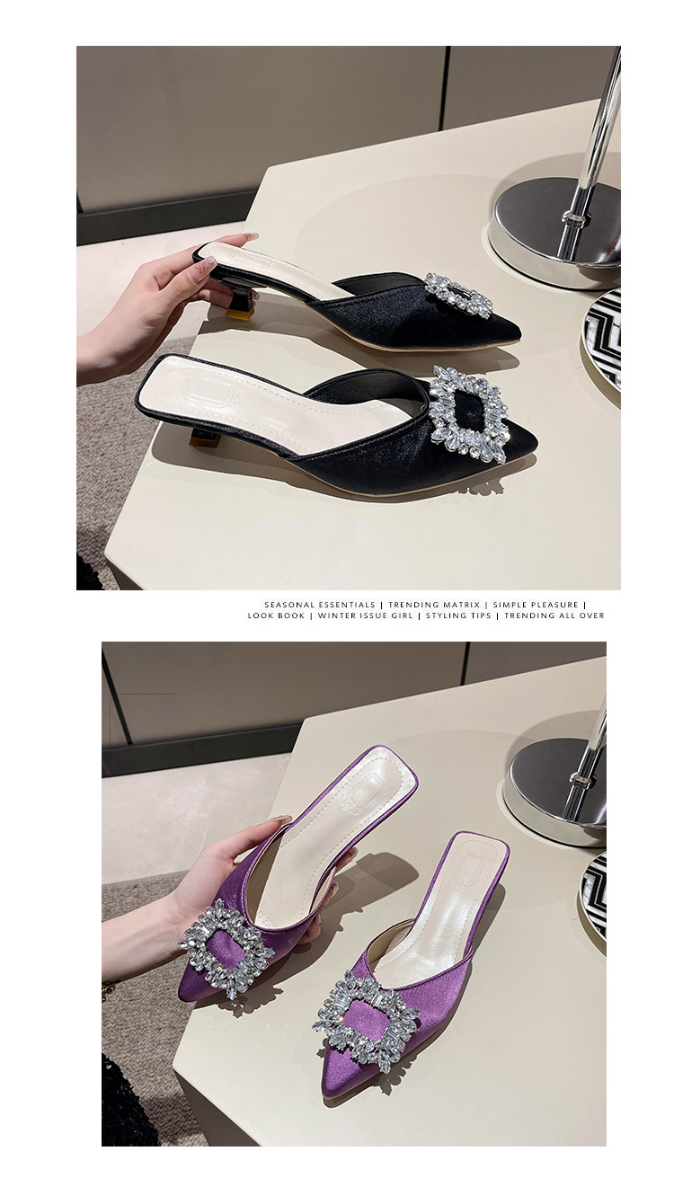 Women's Satin Rhinestone Mule Heels