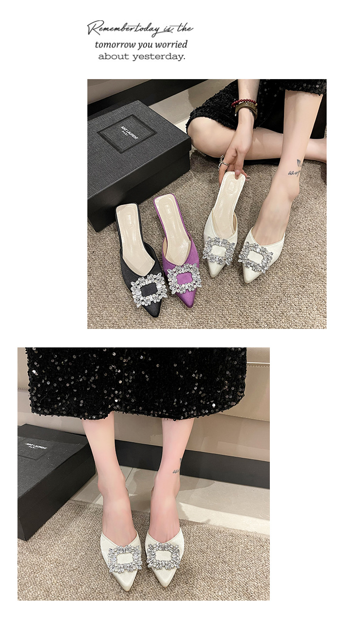 Women's Satin Rhinestone Mule Heels