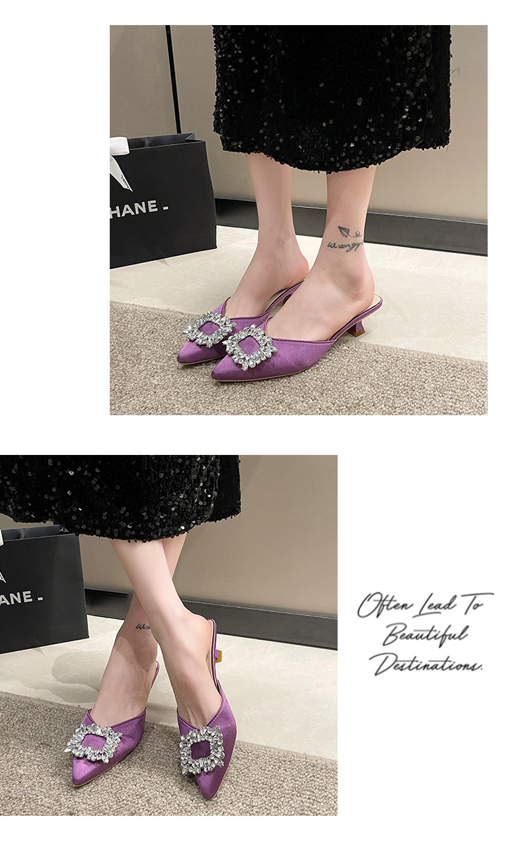 Women's Satin Rhinestone Mule Heels