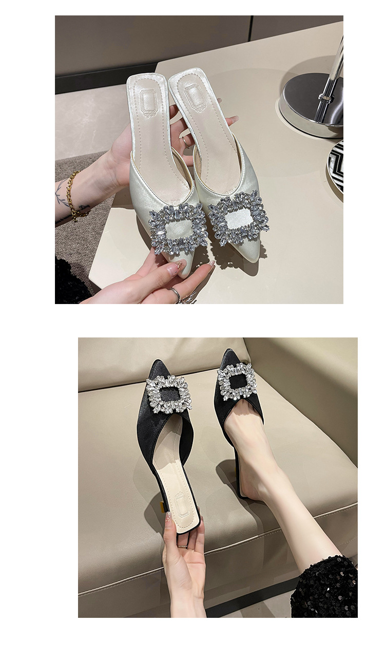 Women's Satin Rhinestone Mule Heels