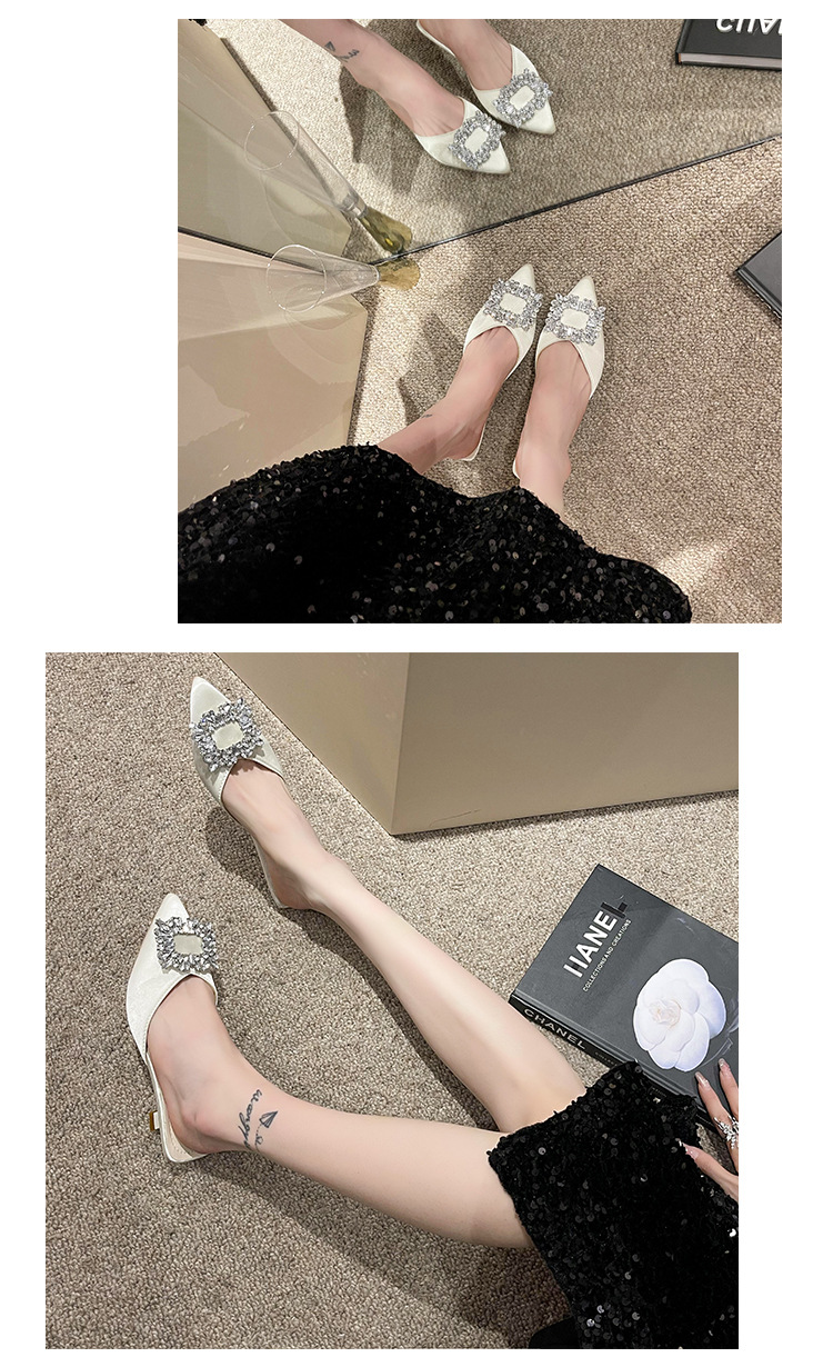 Women's Satin Rhinestone Mule Heels
