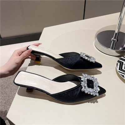 Women's Satin Rhinestone Mule Heels