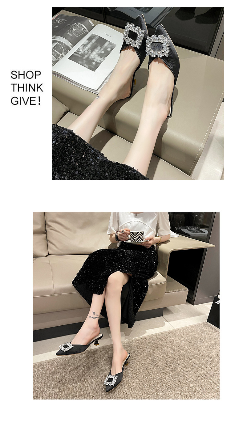 Women's Satin Rhinestone Mule Heels