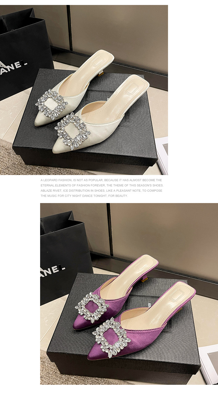 Women's Satin Rhinestone Mule Heels