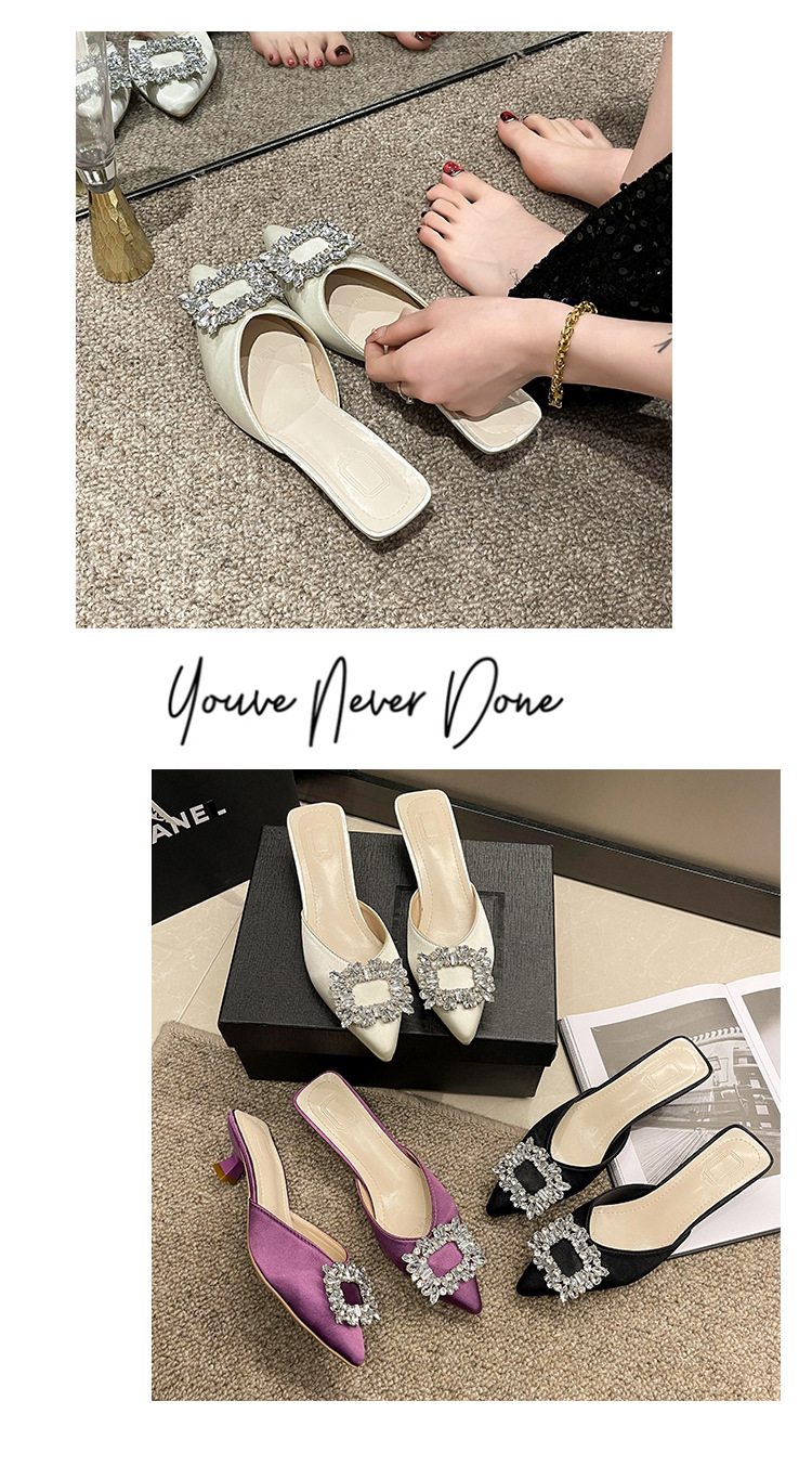 Women's Satin Rhinestone Mule Heels