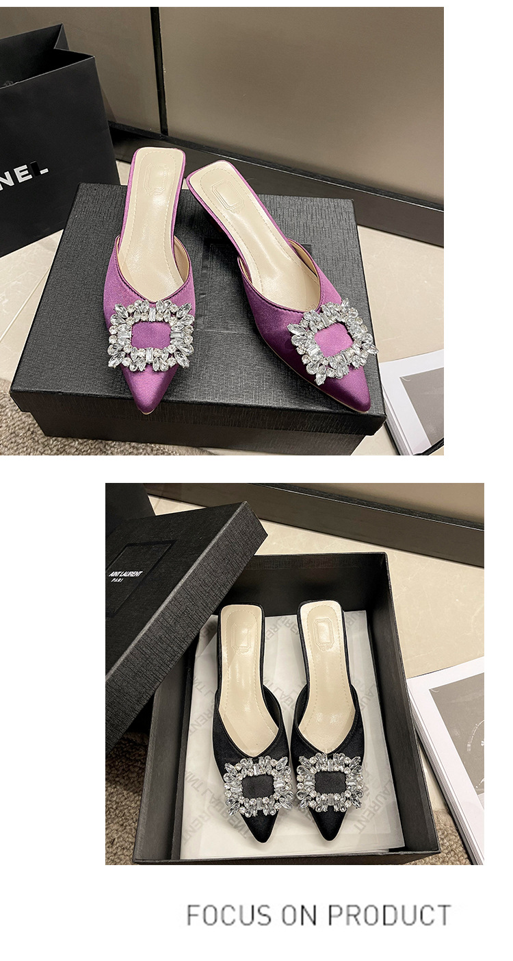 Women's Satin Rhinestone Mule Heels
