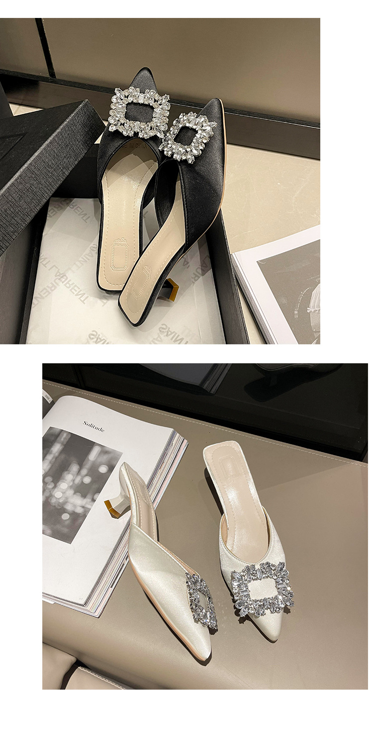 Women's Satin Rhinestone Mule Heels