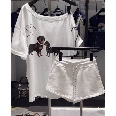 Off-shoulder Dachshund Print 2-Piece Set