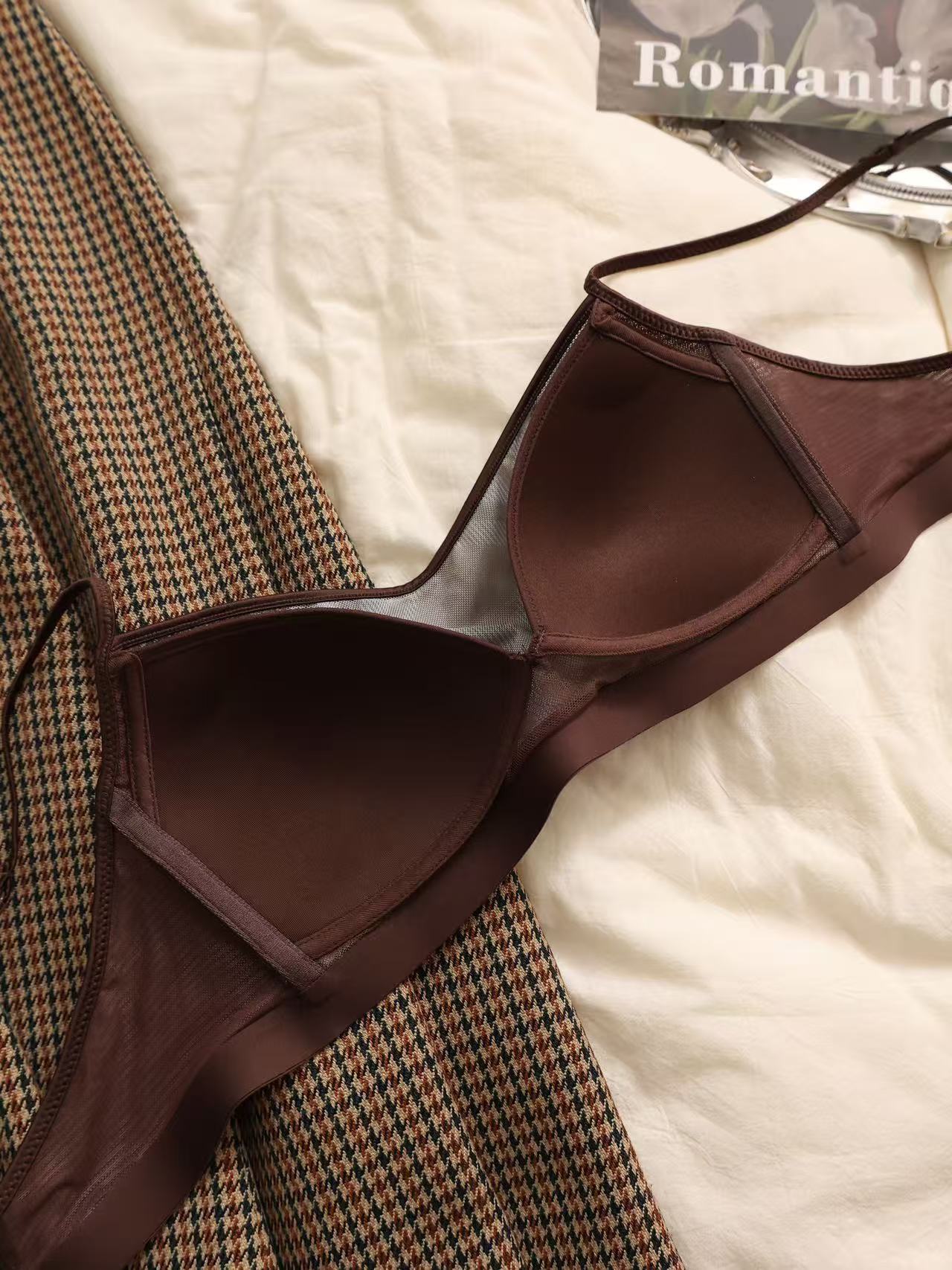 French Retro Diamond Mesh Bra Set