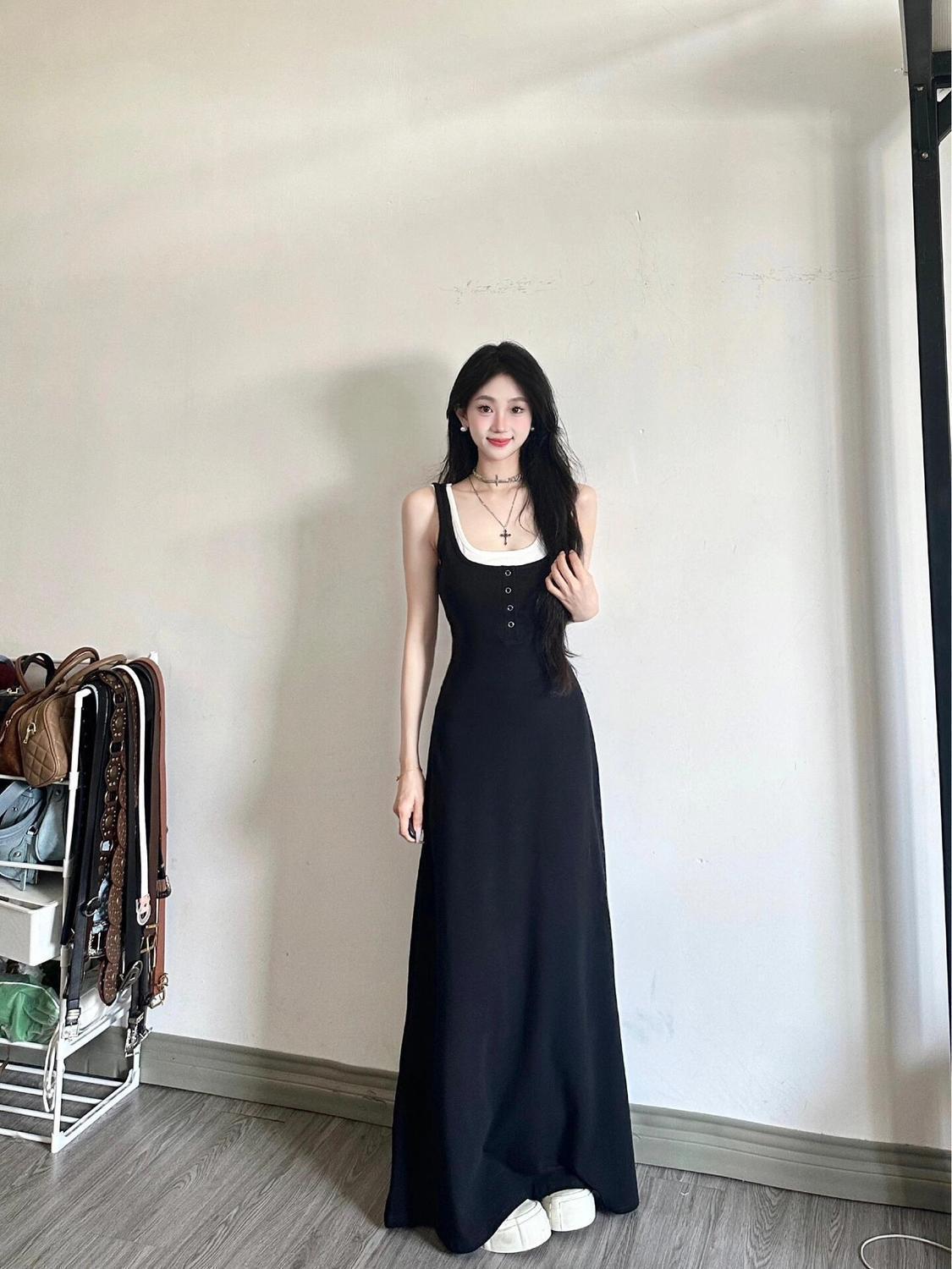 Black 2-in-1 Cami Long Dress