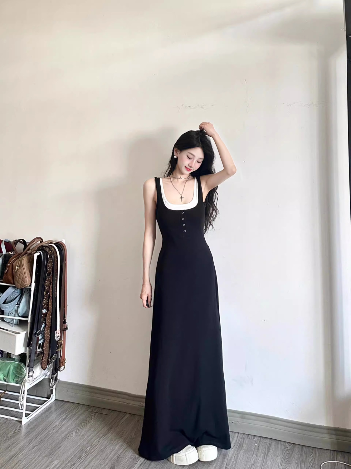 Black 2-in-1 Cami Long Dress