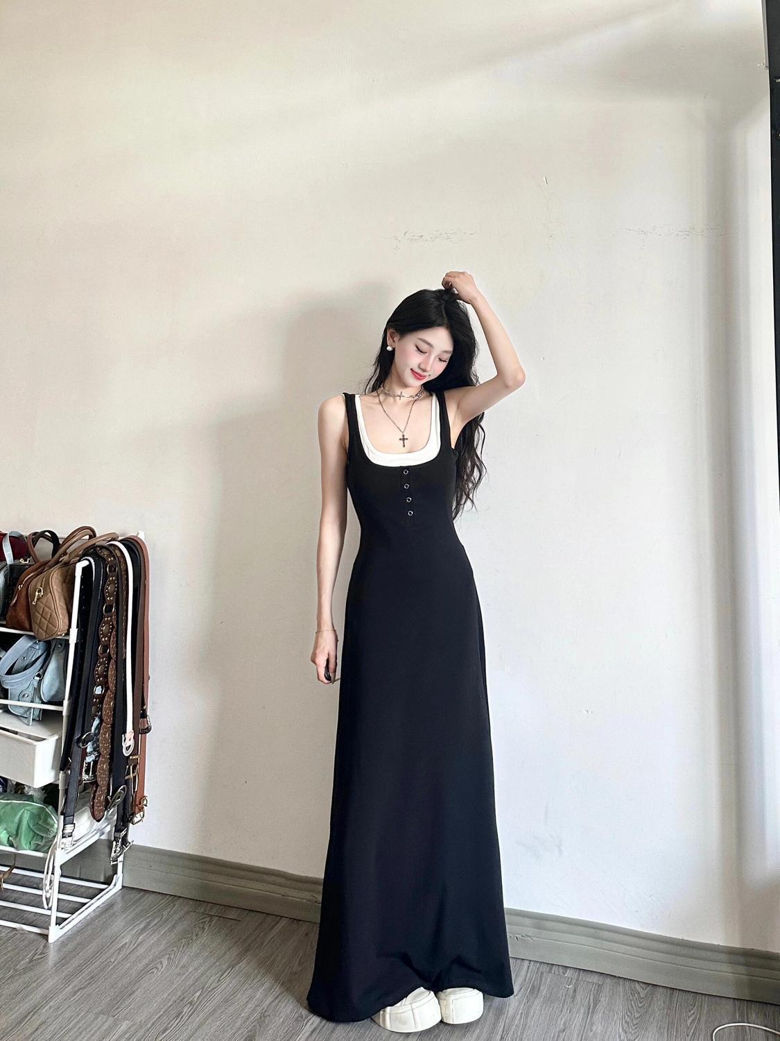 Black 2-in-1 Cami Long Dress