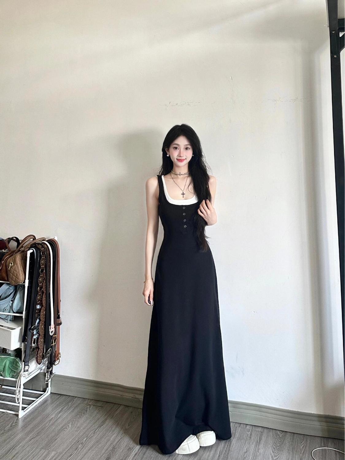 Black 2-in-1 Cami Long Dress