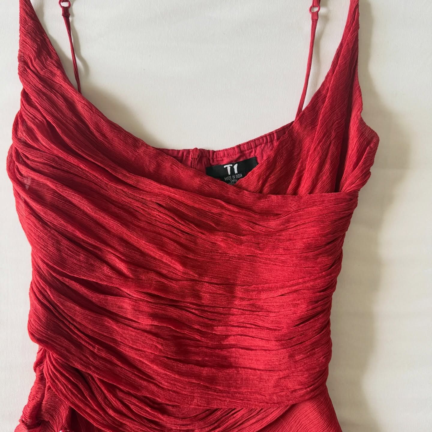 Red Ruffled Waist-cinched Cami Top