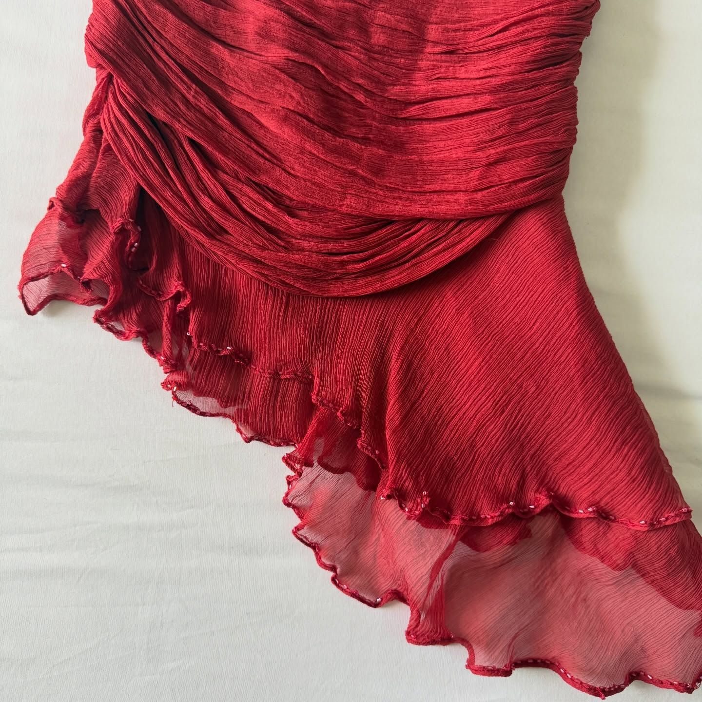 Red Ruffled Waist-cinched Cami Top