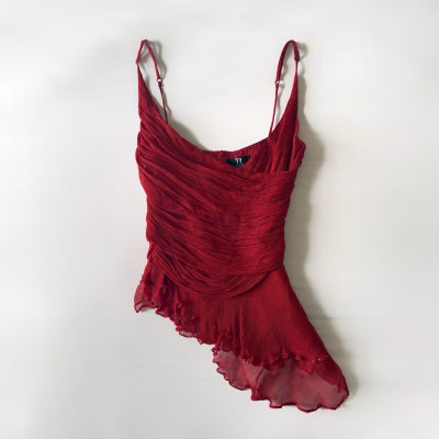 Red Ruffled Waist-cinched Cami Top