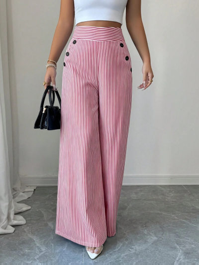 High-Waist Wide Leg Striped Pants