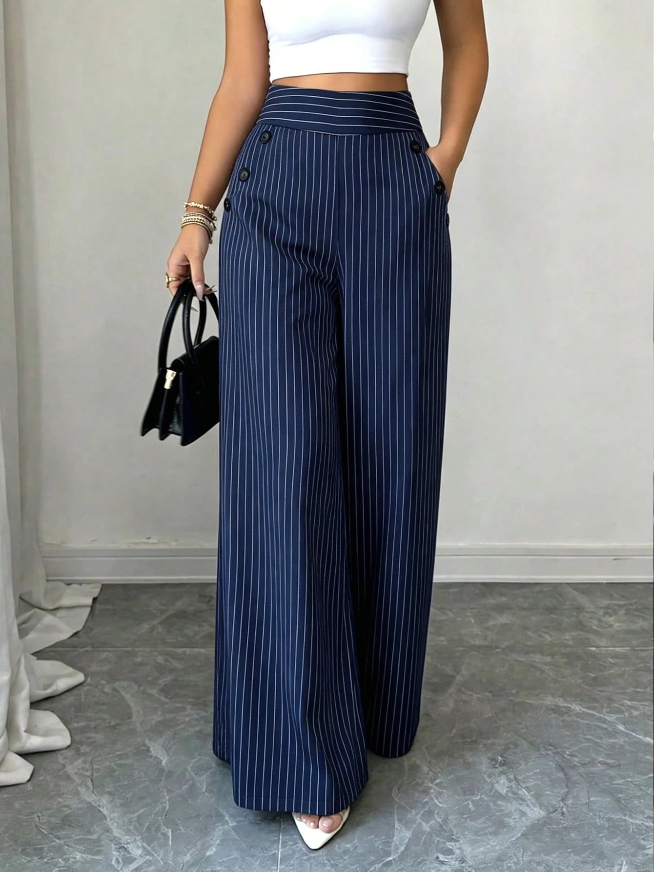 High-Waist Wide Leg Striped Pants