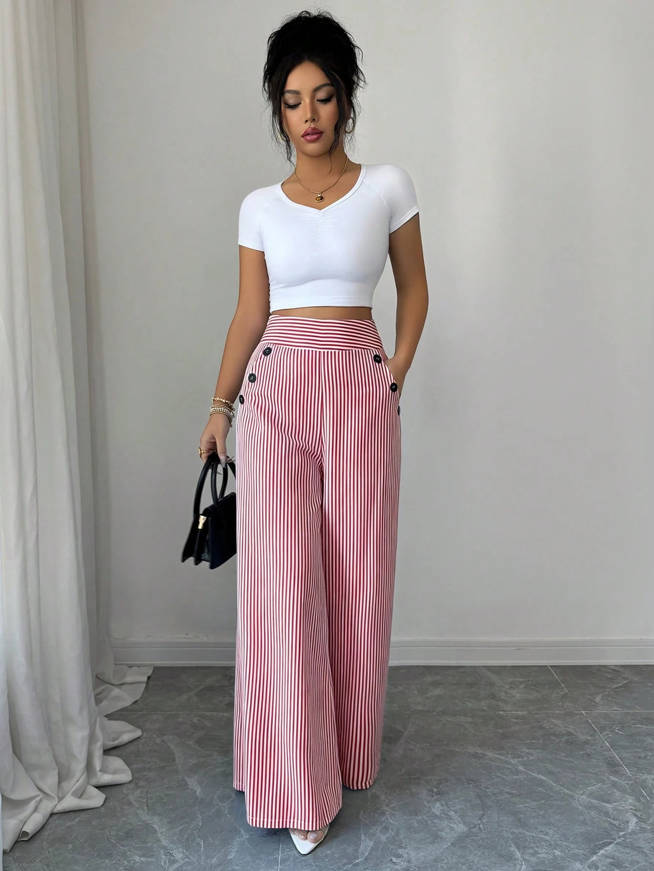 High-Waist Wide Leg Striped Pants
