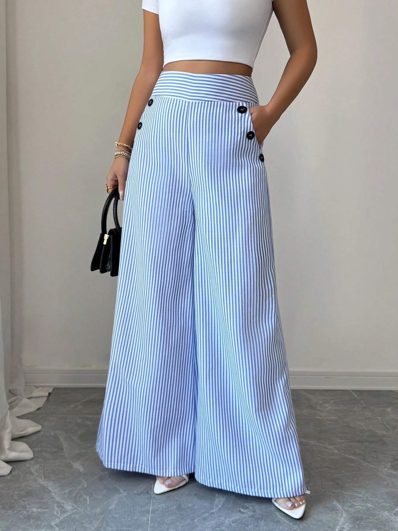 High-Waist Wide Leg Striped Pants