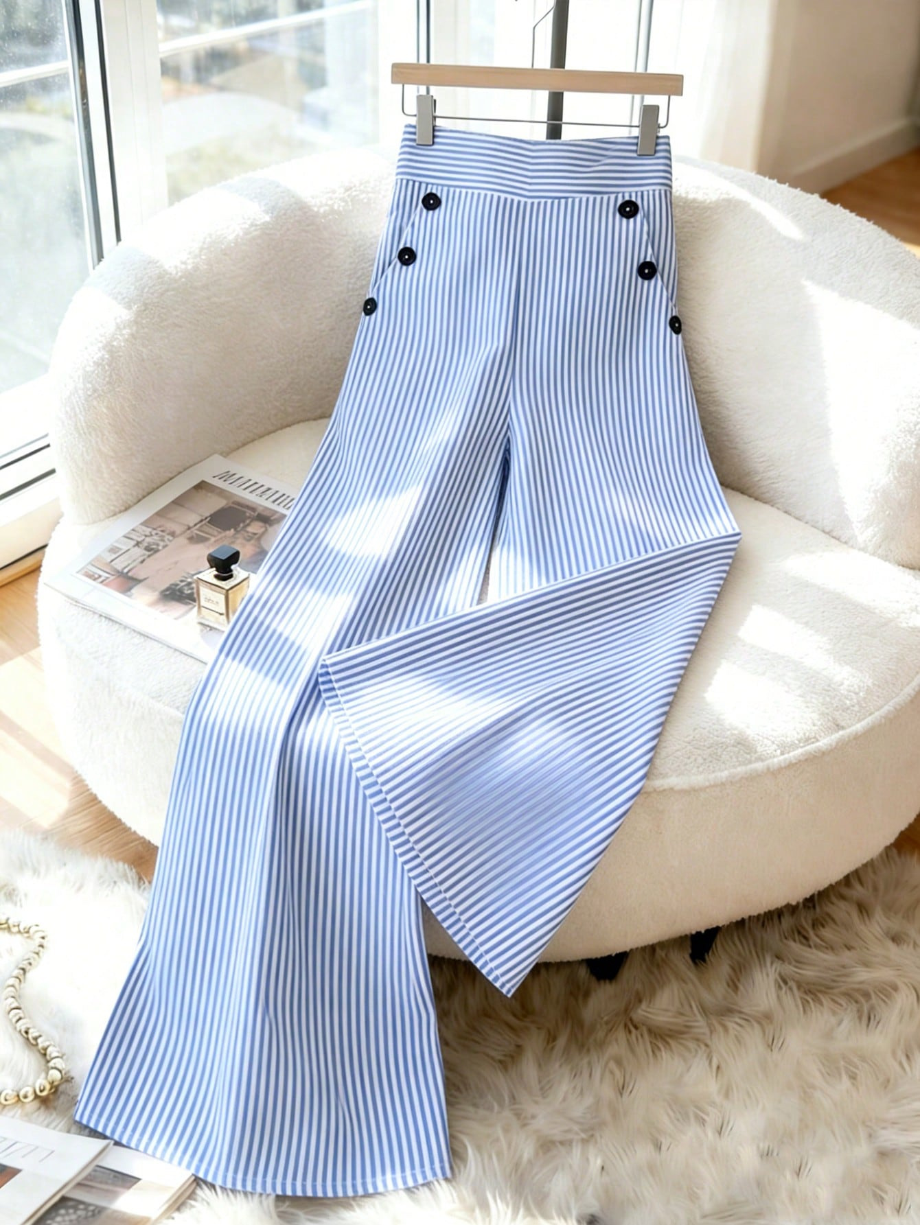High-Waist Wide Leg Striped Pants