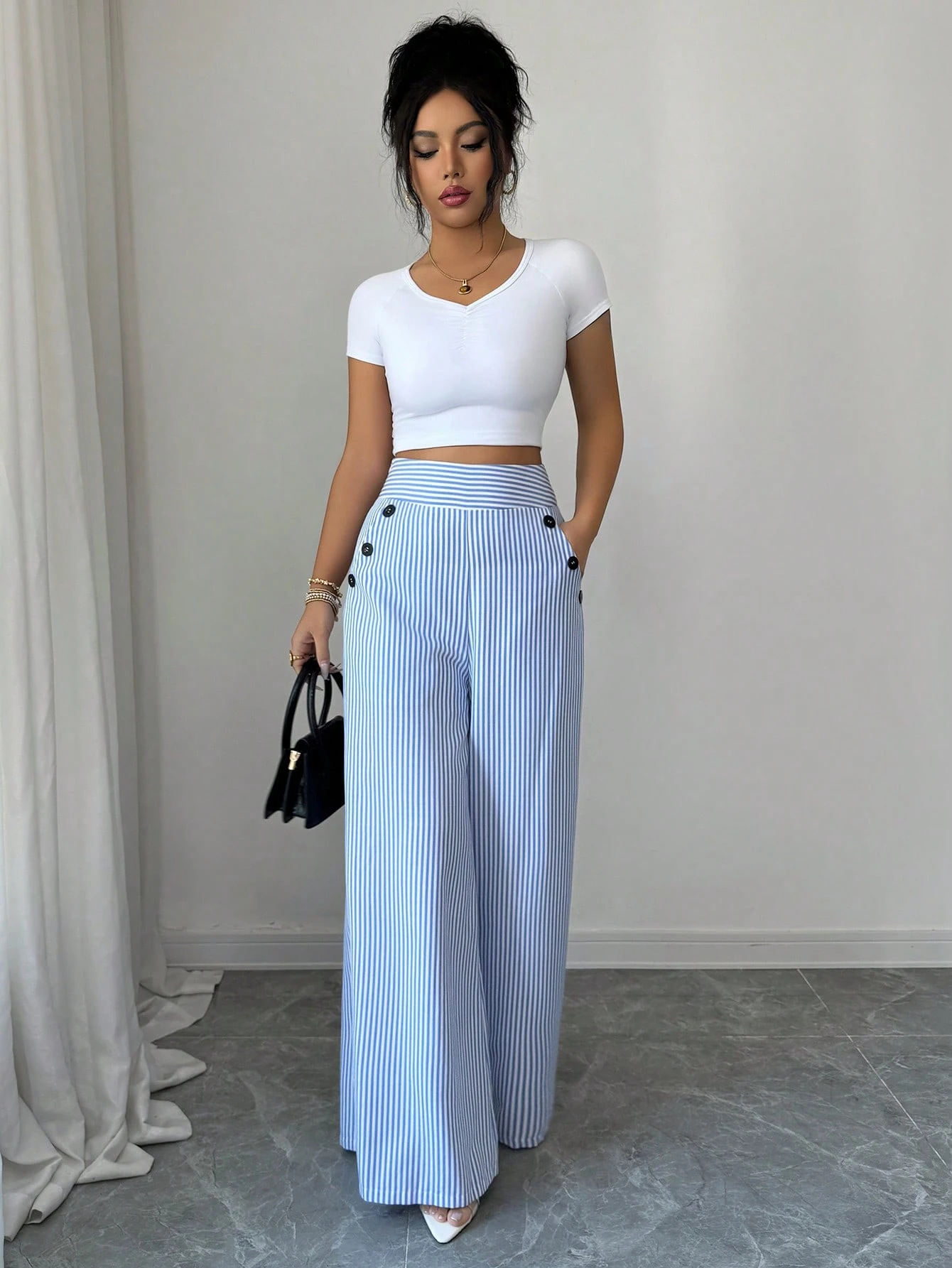 High-Waist Wide Leg Striped Pants