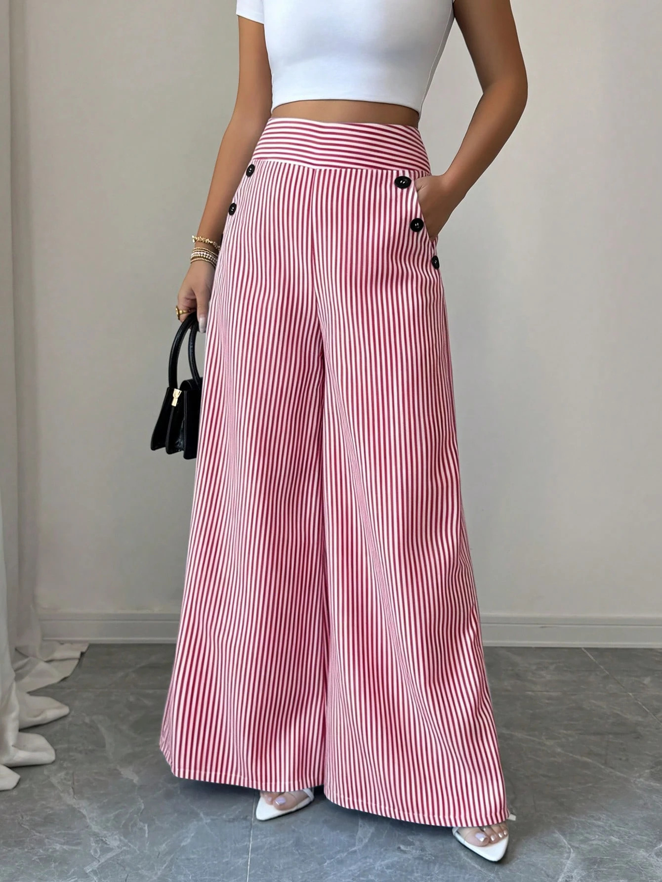 High-Waist Wide Leg Striped Pants