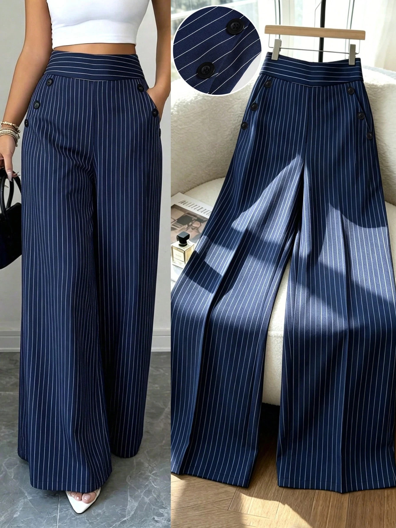 High-Waist Wide Leg Striped Pants