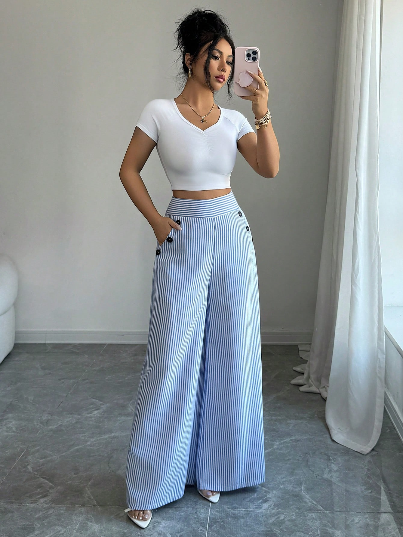 High-Waist Wide Leg Striped Pants