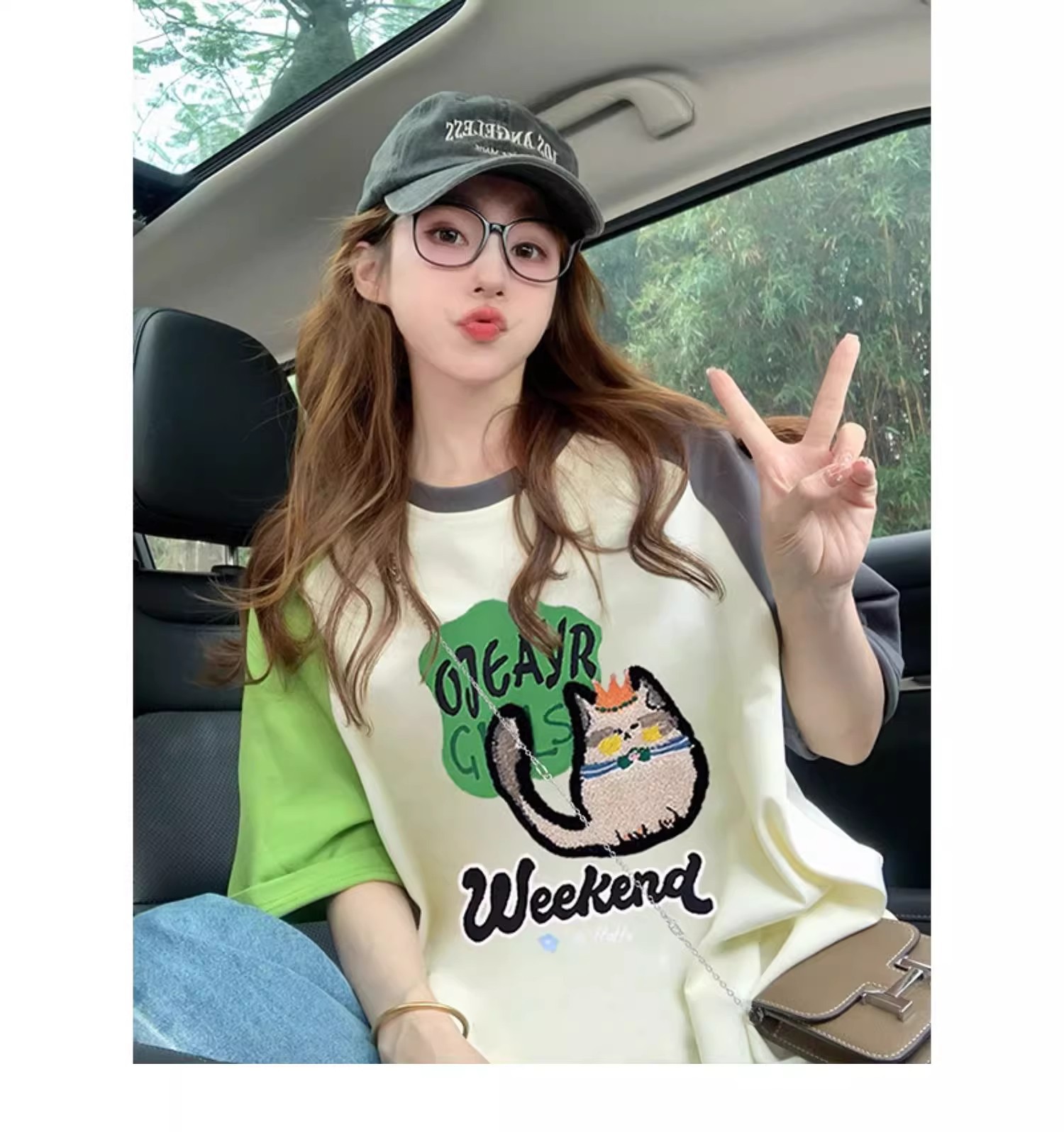 Women's Cat Print Loose Tee