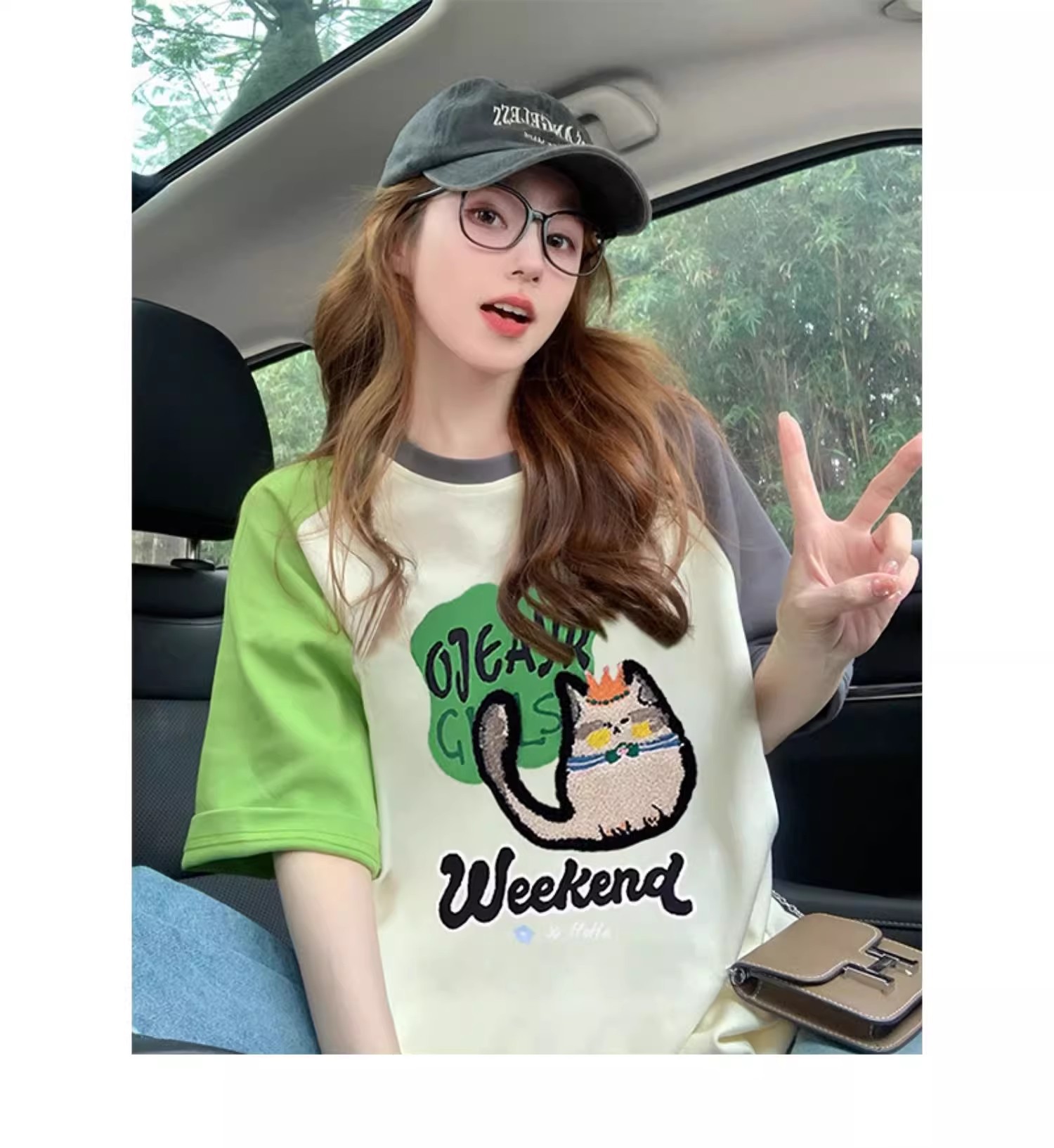 Women's Cat Print Loose Tee