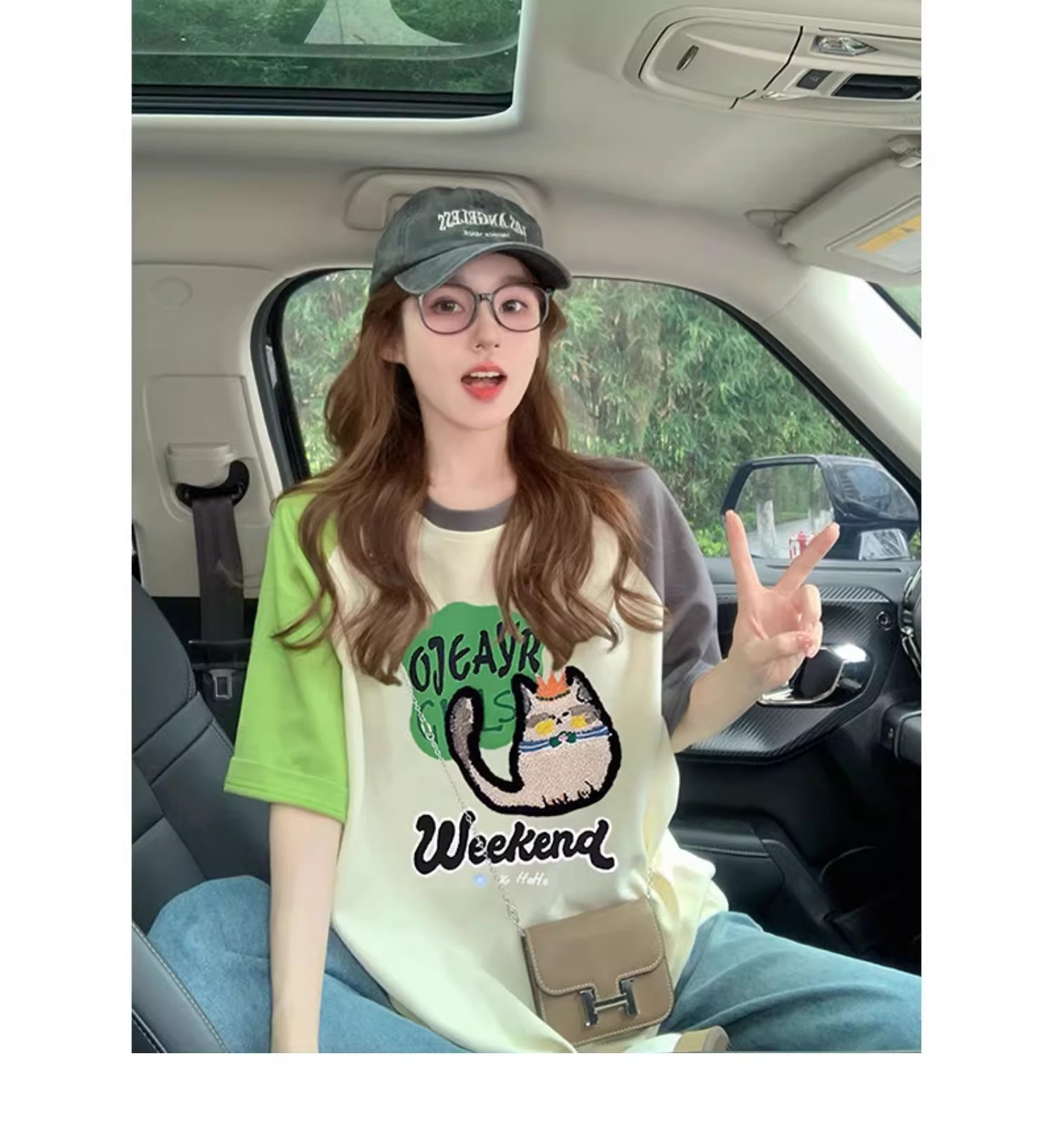 Women's Cat Print Loose Tee
