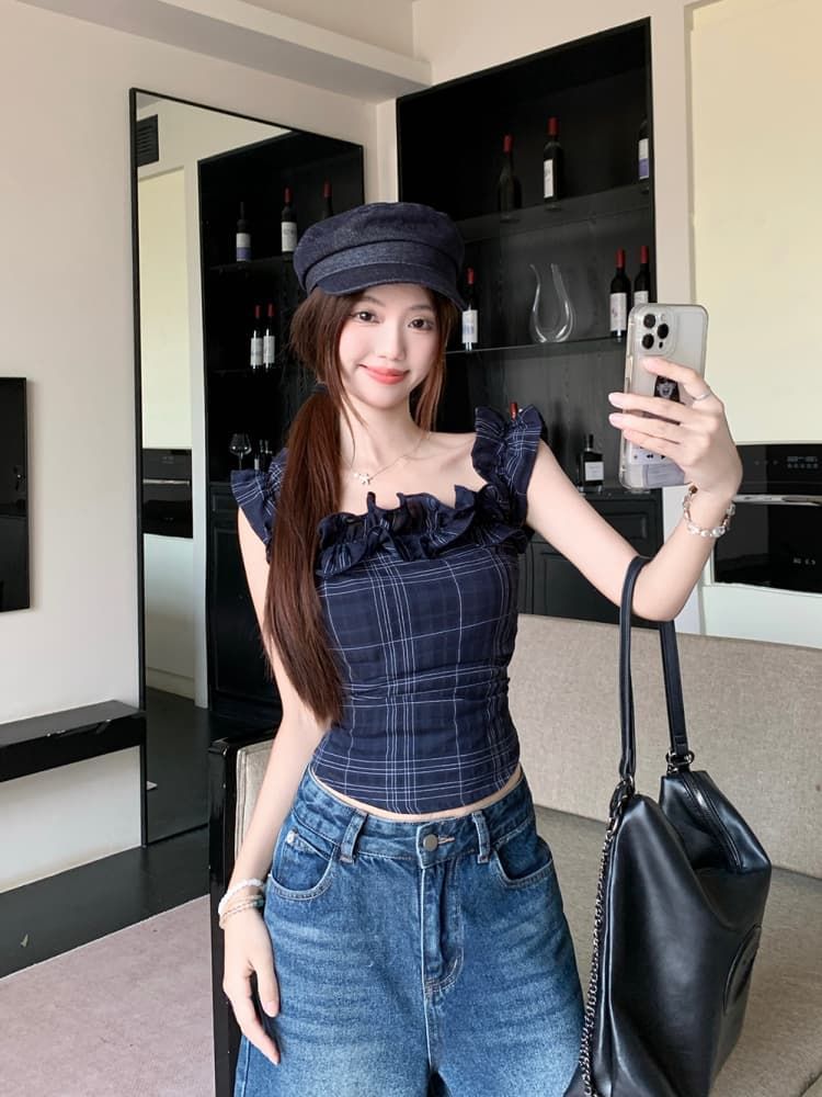 French Off-shoulder Crop Top