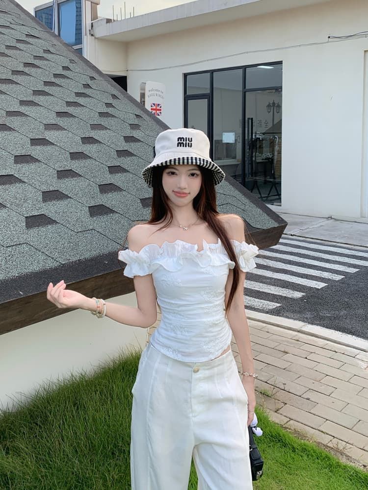 French Off-shoulder Crop Top
