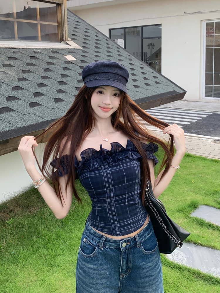French Off-shoulder Crop Top
