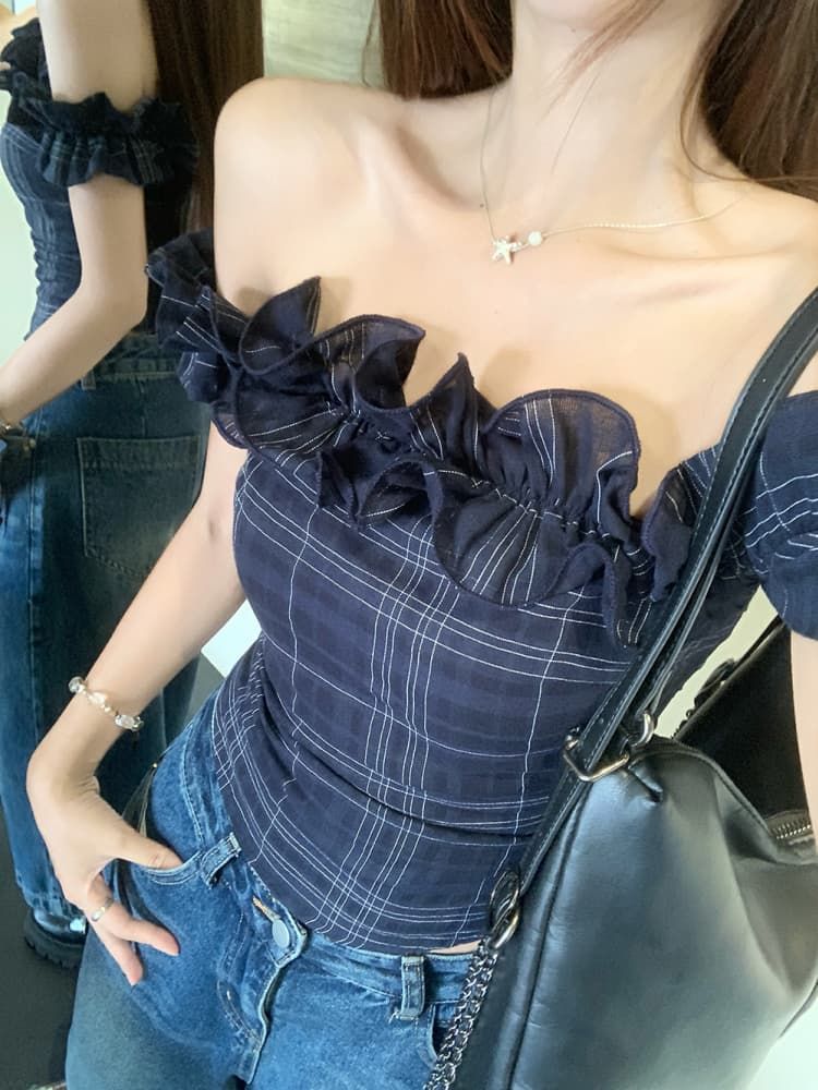 French Off-shoulder Crop Top