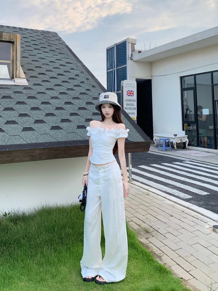 French Off-shoulder Crop Top