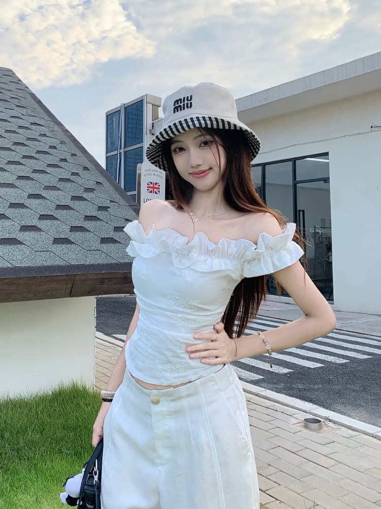 French Off-shoulder Crop Top