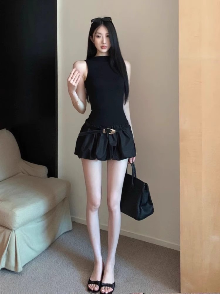 Black Backless Puff Mini Dress