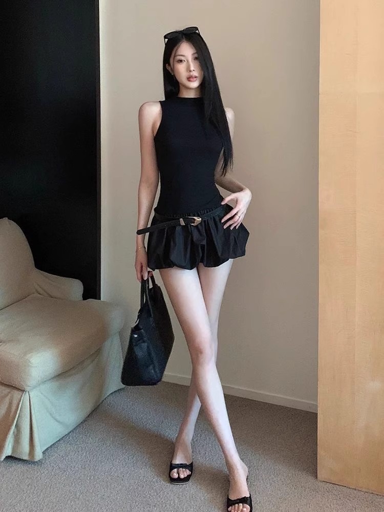 Black Backless Puff Mini Dress