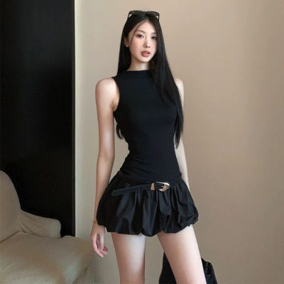 Black Backless Puff Mini Dress