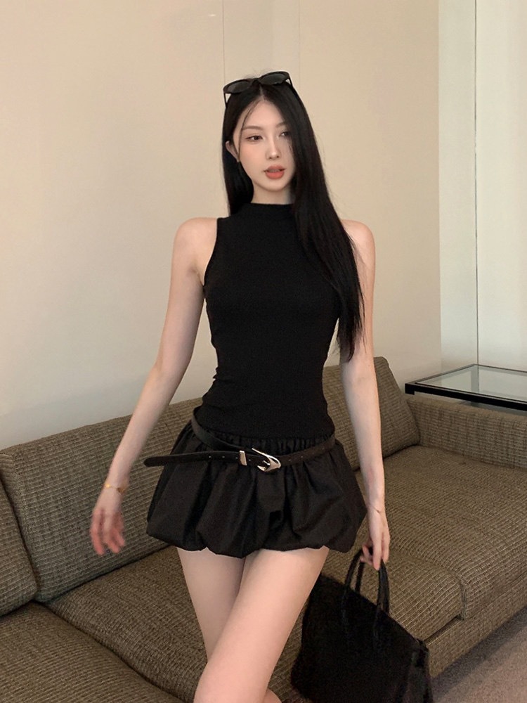 Black Backless Puff Mini Dress