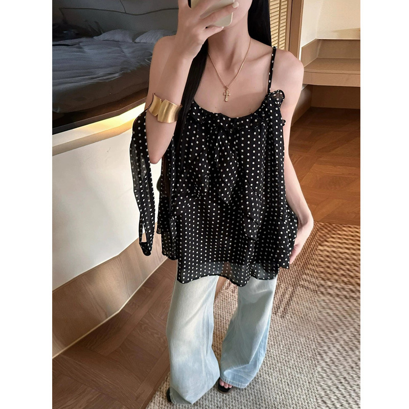 Black Polka Dot Cami Tank Top