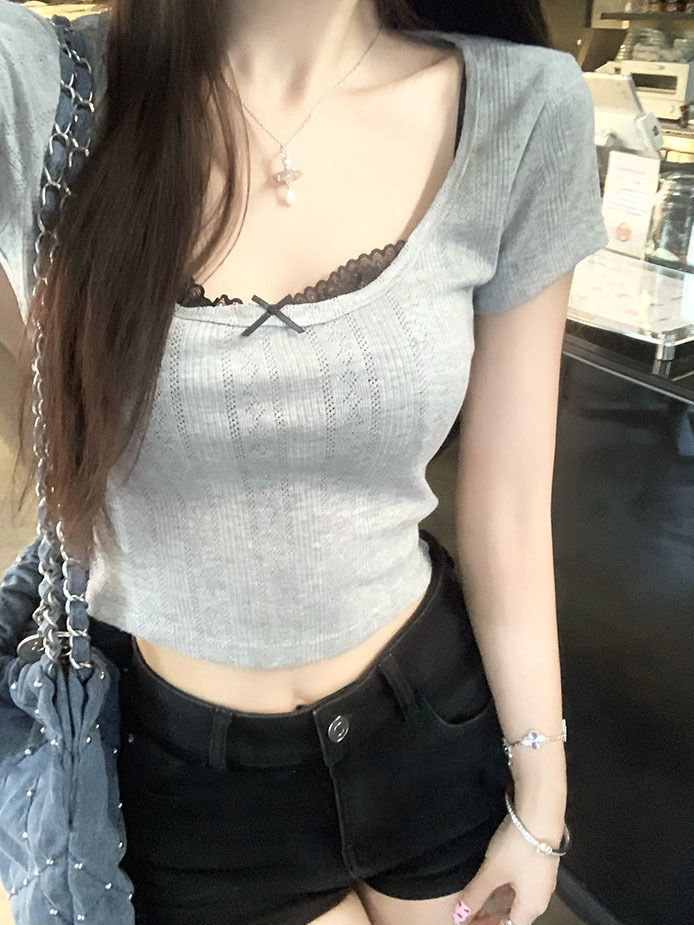 Women's Bow Lace Crop Tee
