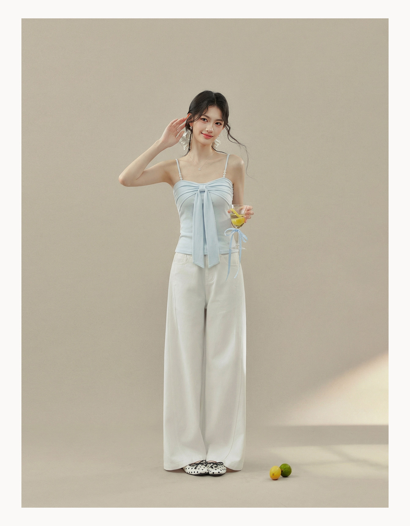 Light Blue Beaded Bow Cami Top