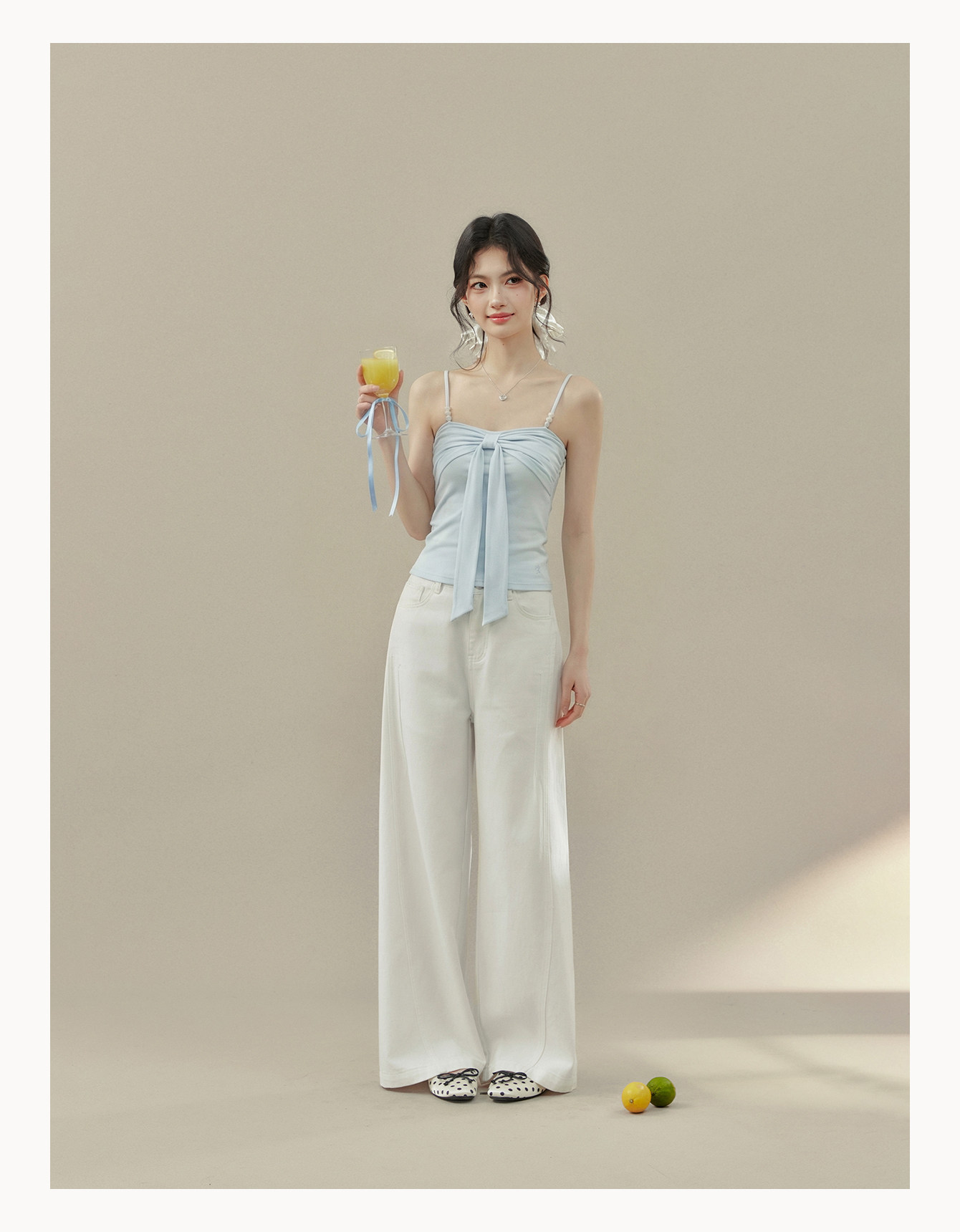 Light Blue Beaded Bow Cami Top