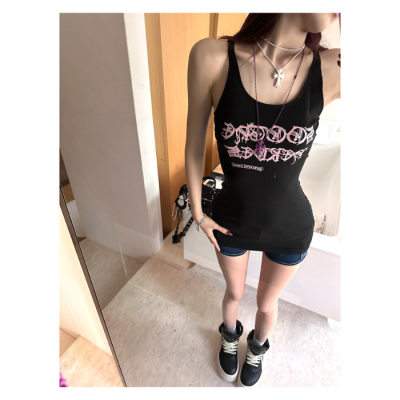 U-neck Gothic Print Sleeveless Vest