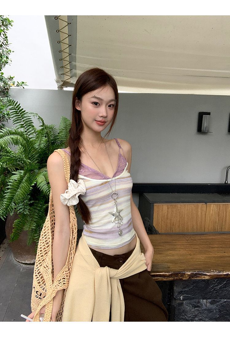 Purple White Stripe Cami Top
