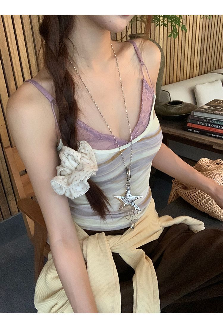 Purple White Stripe Cami Top